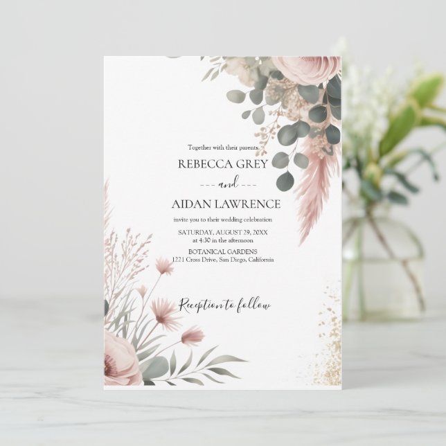 Invitación Boda Botánica Rústica de Eucalipto Verde  (Anverso de pie)