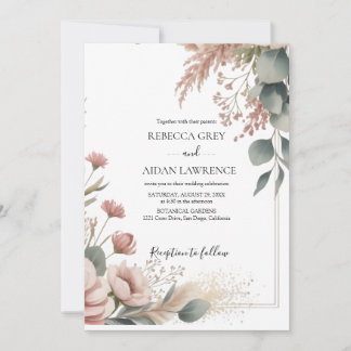 Invitación Boda Botánica Rústica de Eucalipto Verde 