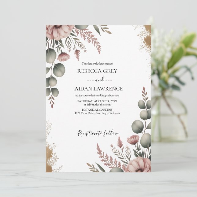 Invitación Boda Botánica Rústica de Eucalipto Verde  (Anverso de pie)