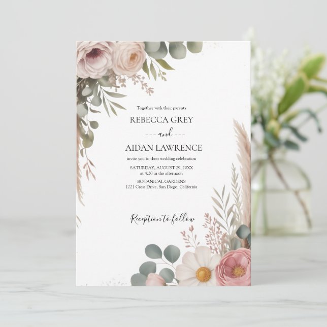 Invitación Boda Botánica Rústica de Eucalipto Verde  (Anverso de pie)
