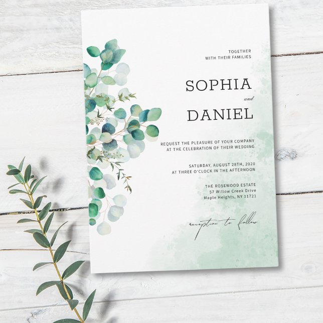 Invitación Boda Botánica Rústica Elegante con Hojas de Eucali (Subido por el creador)