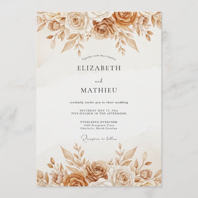 Invitación Boda Botánica Rústica Ocra (Anverso)
