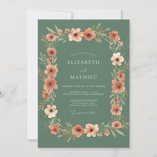 Invitación Boda Botánica Rústica Verde Salvia (Anverso)