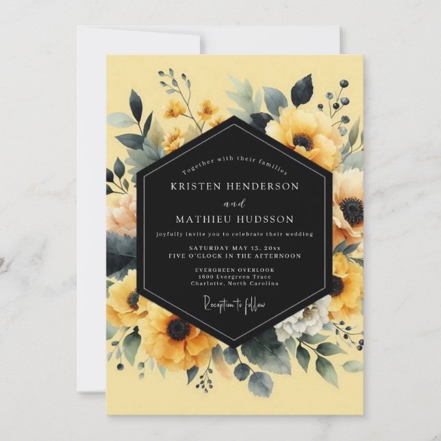 Invitación Boda Botánica Saffron Noir (Anverso)