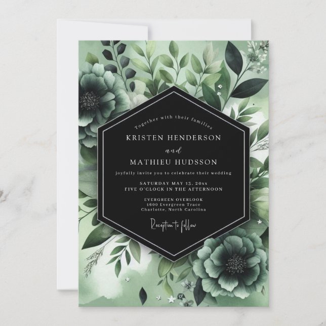 Invitación Boda Botánica Sage Noir (Anverso)
