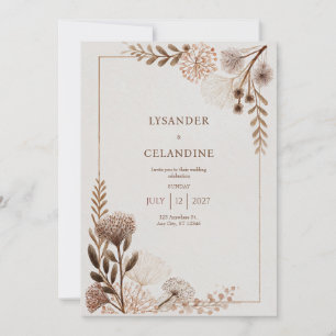 Invitación Boda Botánica Seca Mínima Terracota Marrón