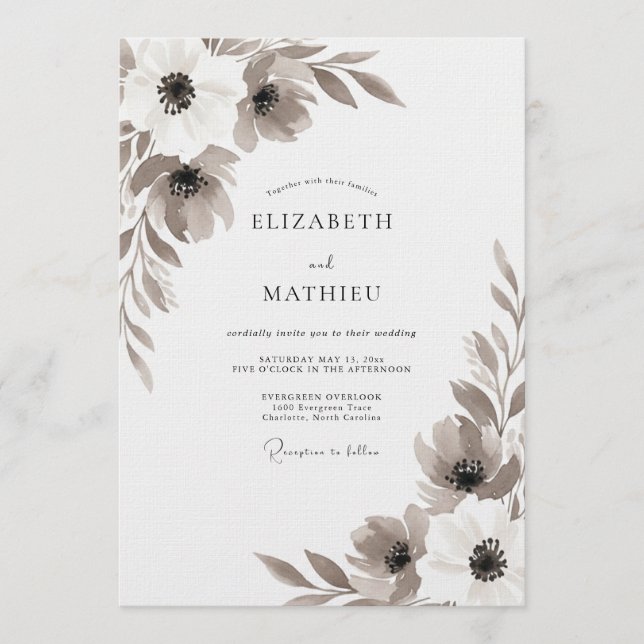 Invitación Boda Botánica Sepia Pintada (Anverso)