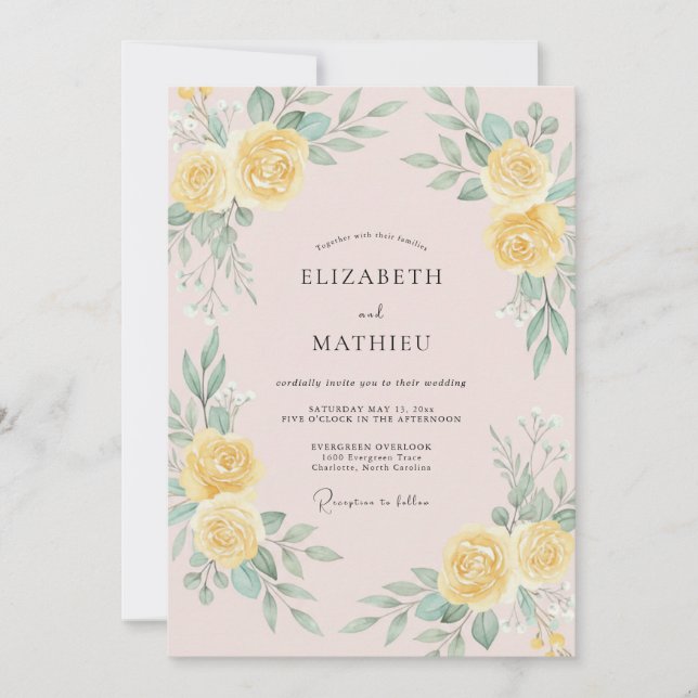 Invitación Boda Botánica Serena Amarilla (Anverso)