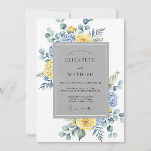 Invitación Boda Botánica Serena Amarillo Azul