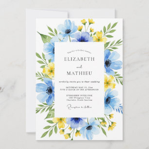 Invitación Boda Botánica Serena Azul Celeste