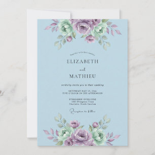 Invitación Boda Botánica Serena Azul Claro