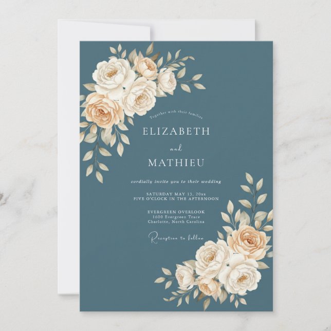 Invitación Boda Botánica Serena Azul Pizarra (Anverso)