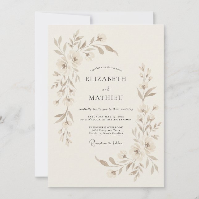 Invitación Boda Botánica Serena Beige (Anverso)