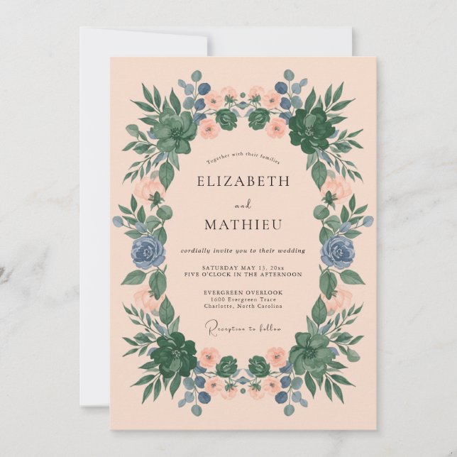 Invitación Boda Botánica Serena de Melocotón (Anverso)