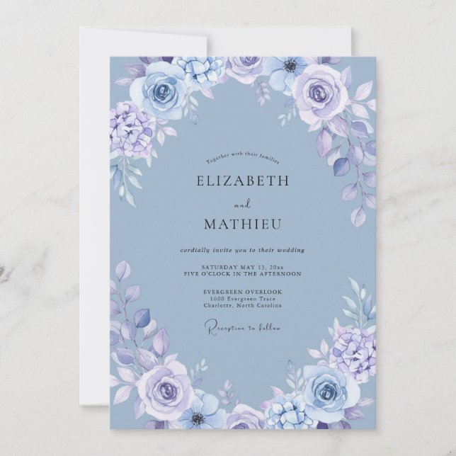 Invitación Boda Botánica Serena de Periwinkle (Anverso)