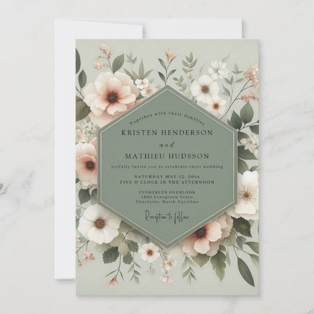Invitación Boda Botánica Serena Salvia (Anverso)