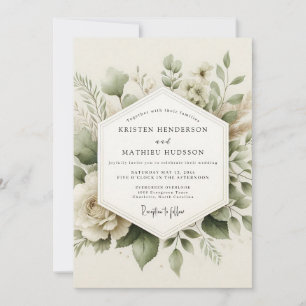 Invitación Boda Botánica Silenciada en Verde Salvia