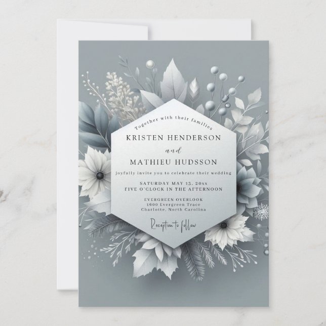 Invitación Boda Botánica Silver Frost (Anverso)