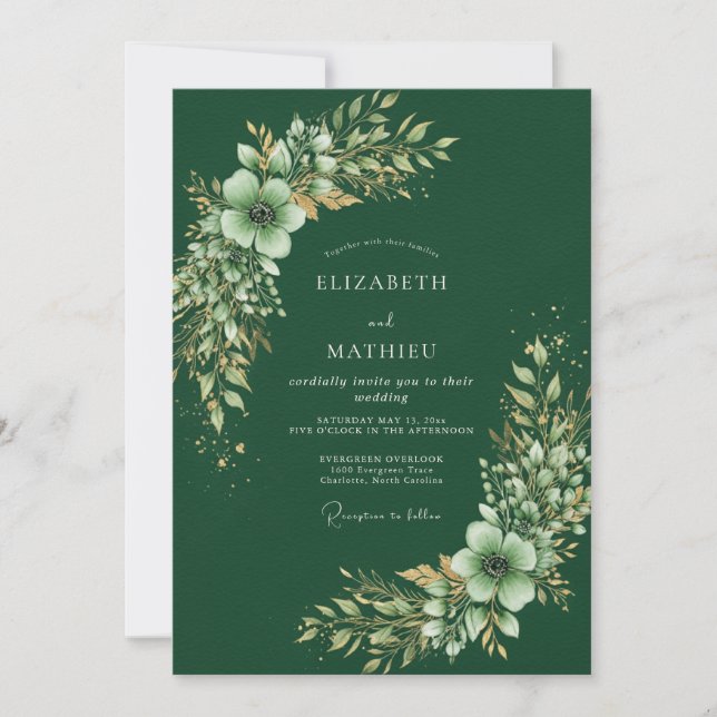 Invitación Boda Botánica Silvestre Verde Bosque (Anverso)