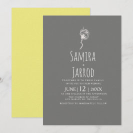 Invitación Boda Botánica Simple Amarillo y Gris
