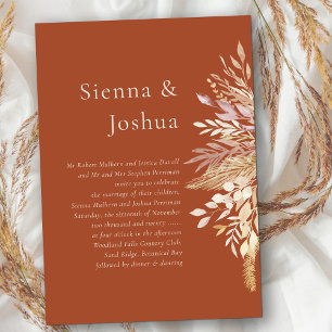 Invitación Boda Botánica Simple Formal Terracotta Crema