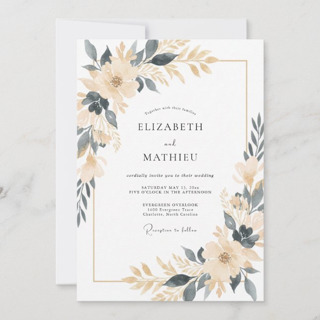 Invitación Boda Botánica Sofisticada de Champán (Anverso)
