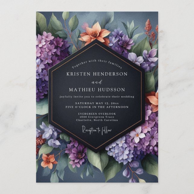 Invitación Boda Botánica Sofisticada de Ciruela (Anverso)