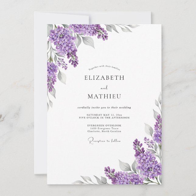 Invitación Boda Botánica Sofisticada de Lila (Anverso)