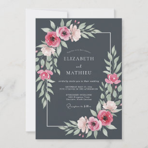Invitación Boda Botánica Sofisticada Gris Acero