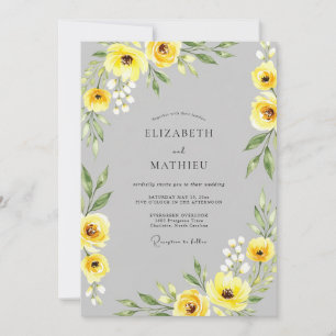 Invitación Boda Botánica Sofisticada Gris Amarillo