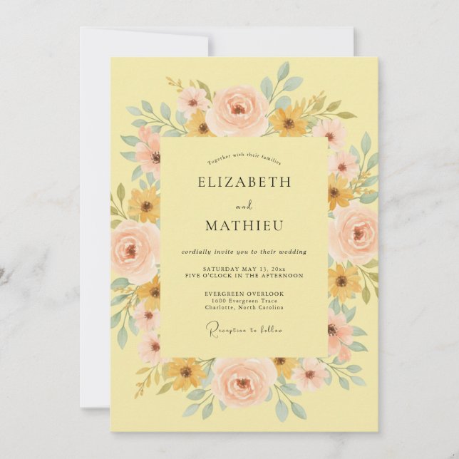 Invitación Boda Botánica Soleada de Amarillo (Anverso)