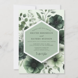 Invitación Boda Botánica Sombría Verde Salvia