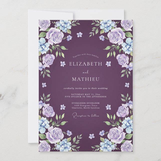 Invitación Boda Botánica Soñada de Ciruela (Anverso)