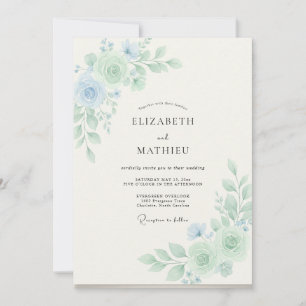 Invitación Boda Botánica Soñadora de Azul Polvo