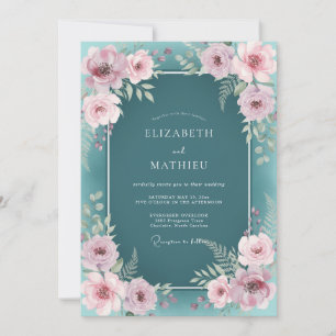 Invitación Boda Botánica Soñadora de Verde Teal Oscuro