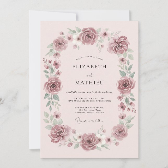Invitación Boda Botánica Soñadora Malva (Anverso)