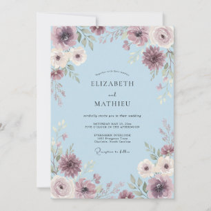 Invitación Boda Botánica Suave Azul Polvo