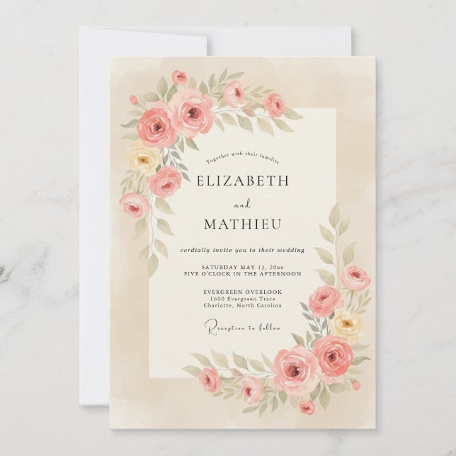 Invitación Boda Botánica Suave de Albaricoque (Anverso)