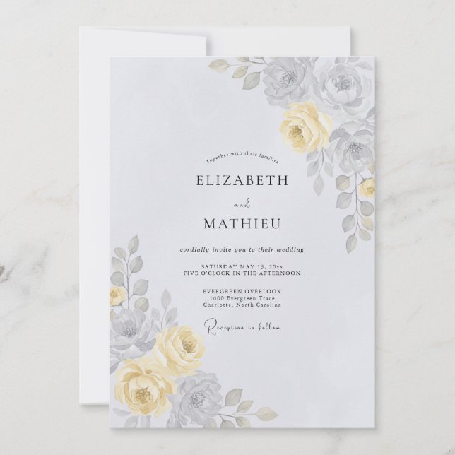 Invitación Boda Botánica Suave de Amarillo Pálido (Anverso)