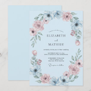 Invitación Boda Botánica Suave de Azul Celeste