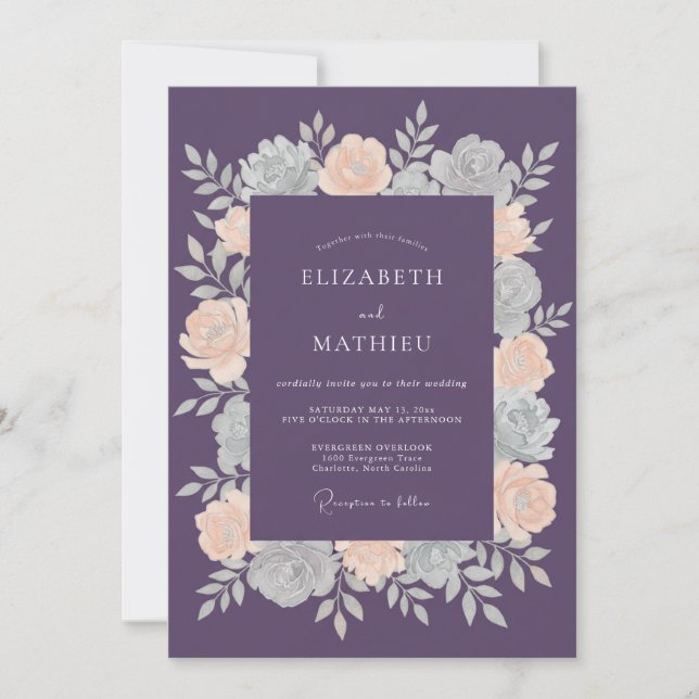 Invitación Boda Botánica Suave de Ciruela de Invierno (Anverso)