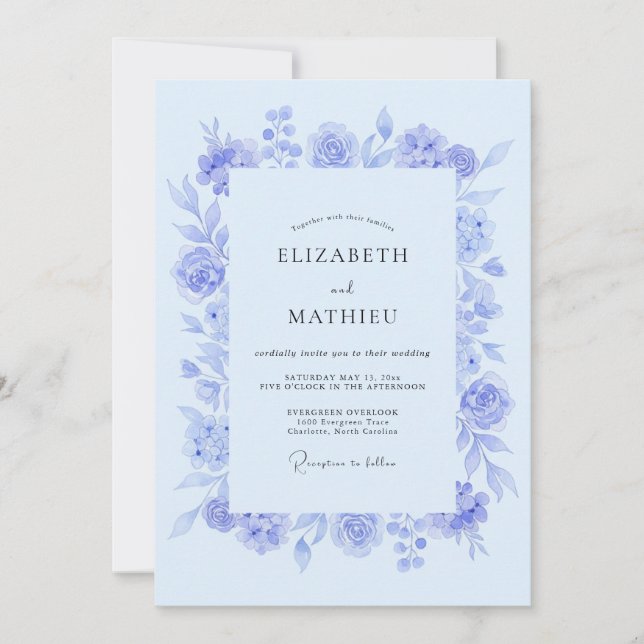 Invitación Boda Botánica Suave de Color Vinca (Anverso)