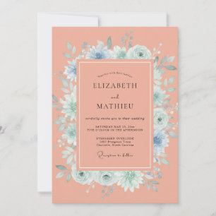 Invitación Boda Botánica Suave de Coral de Verano