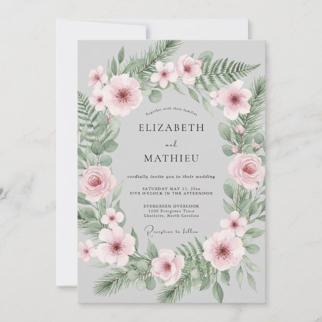 Invitación Boda Botánica Suave de Invierno en Gris Claro (Anverso)