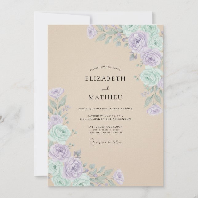Invitación Boda Botánica Suave de Lavanda (Anverso)