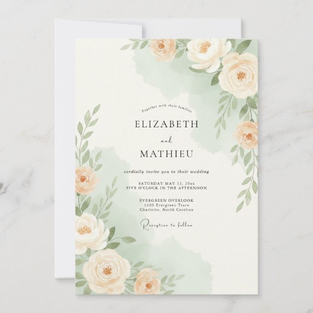 Invitación Boda Botánica Suave de Melocotón (Anverso)