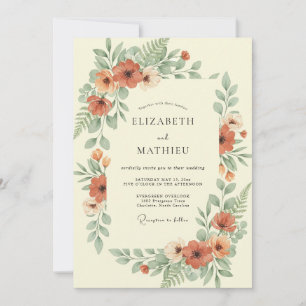 Invitación Boda Botánica Suave de Naranja Quemada