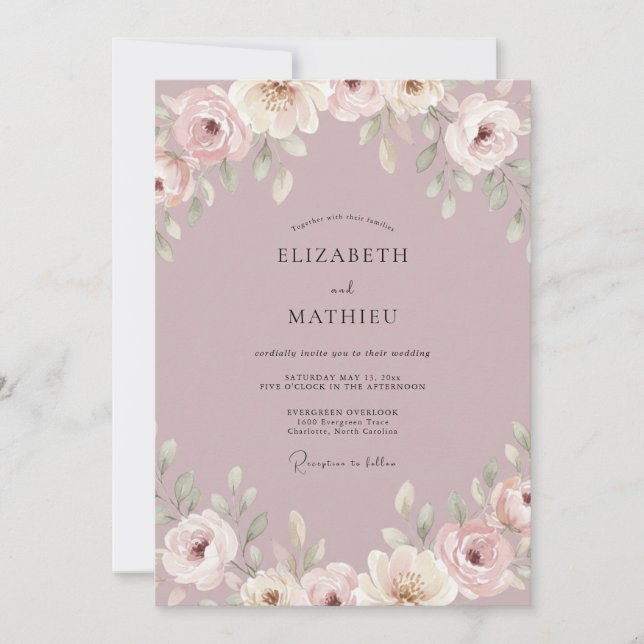 Invitación Boda Botánica Suave Malva (Anverso)