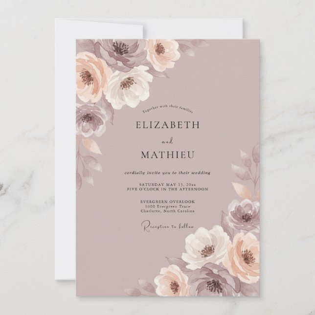Invitación Boda Botánica Suave Malva (Anverso)