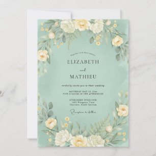 Invitación Boda Botánica Suave Verde Menta